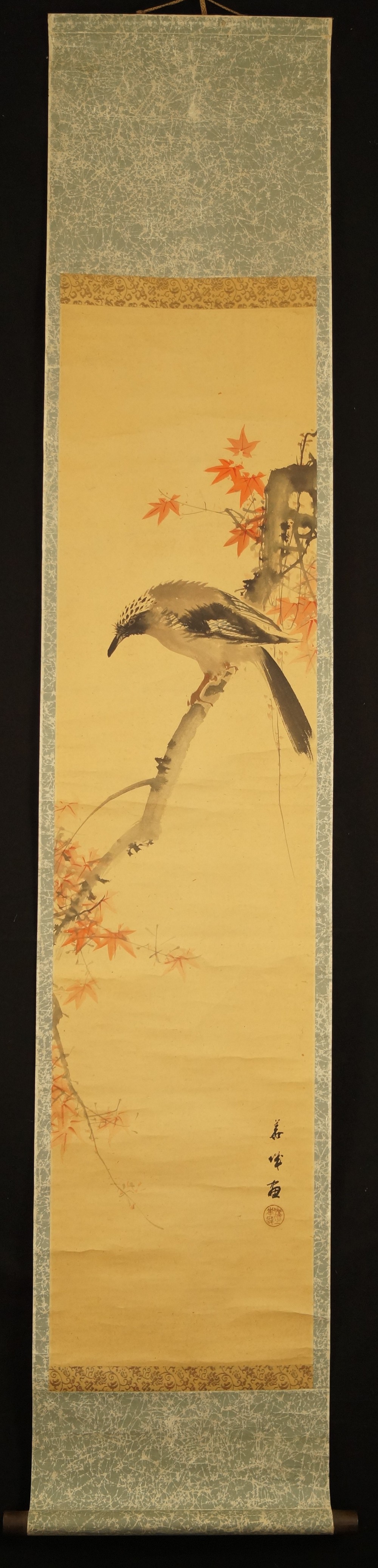 Crow on a Maple Branch Full View Hanging Scroll