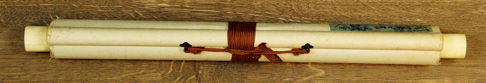 Rolled Up Kakemono Tied with Cord and Bone Jikusaki