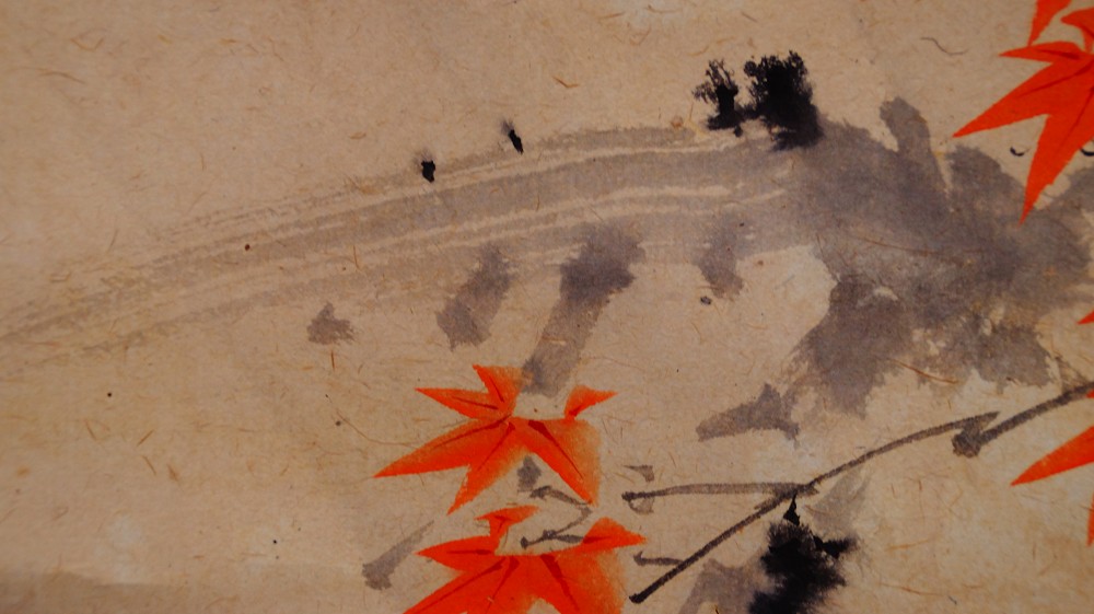 Autumn Flight in Morning Light Hanging Scroll by Manjo Kajo Maple Motif Close-Up 3