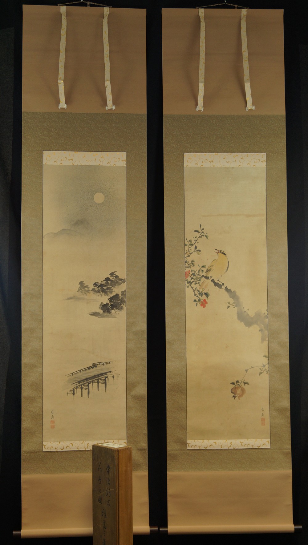 Japanisches Rollbild Set Vogel und Mondlandschaft Gesamtansicht