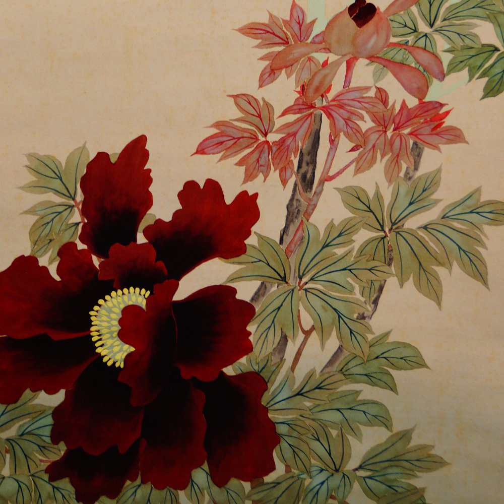 Butterfly Over Peony Blossoms by Ryokuro Motif Close-Up Preview