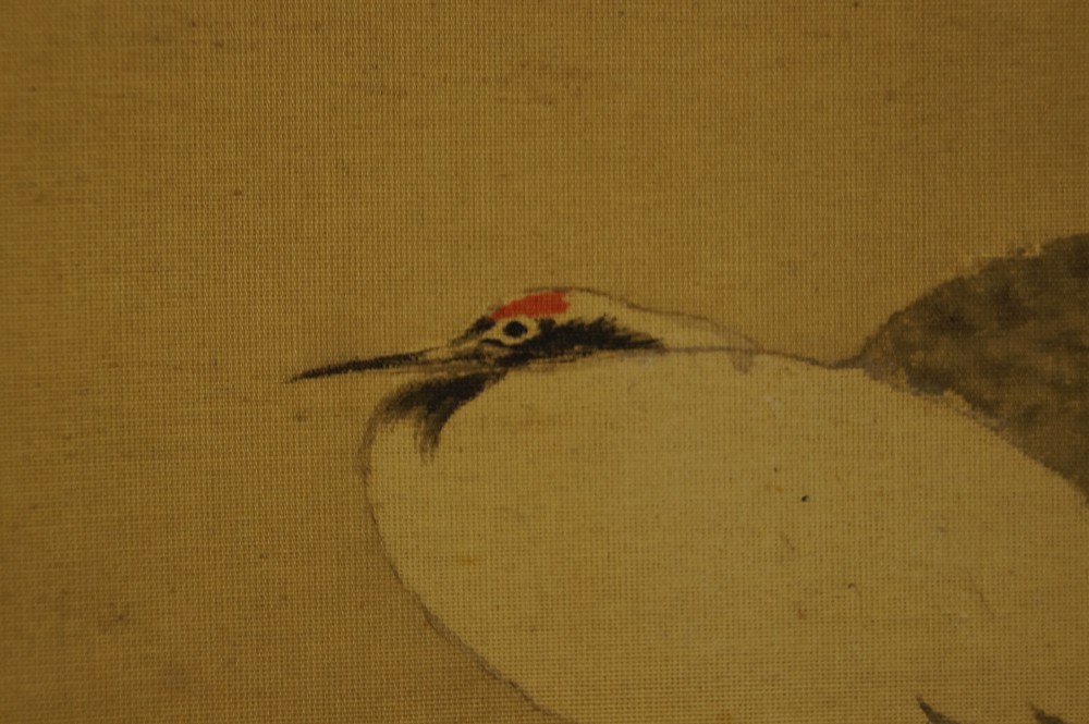 Japanisches Rollbild Fuji und Kraniche von Kano Yoshinobu Kraniche Motiv Nahaufnahme 3
