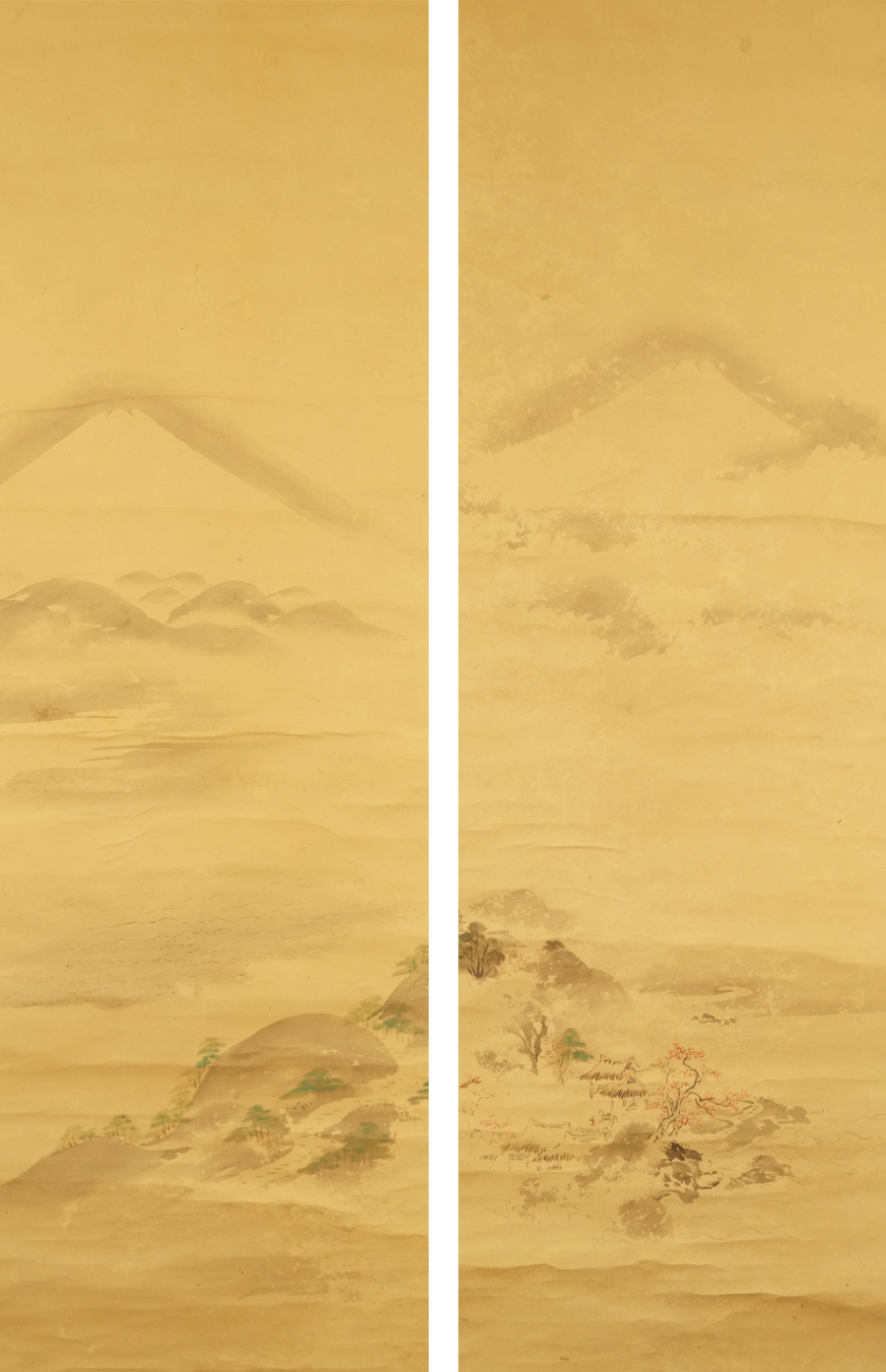 Fuji-san im Sommer und Herbst - 2er Set japanische Rollgemälde (Kakejiku, Kakemono)