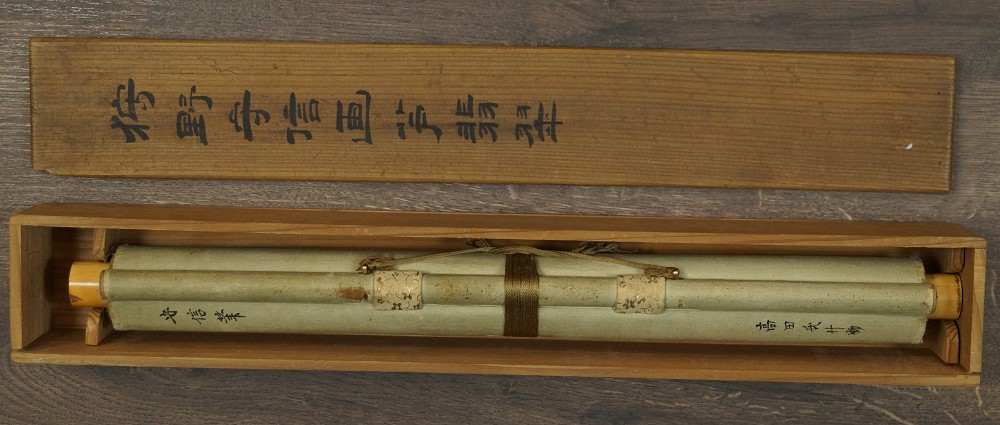 Bird Hanging Scroll Rolled Up in Storage Box
