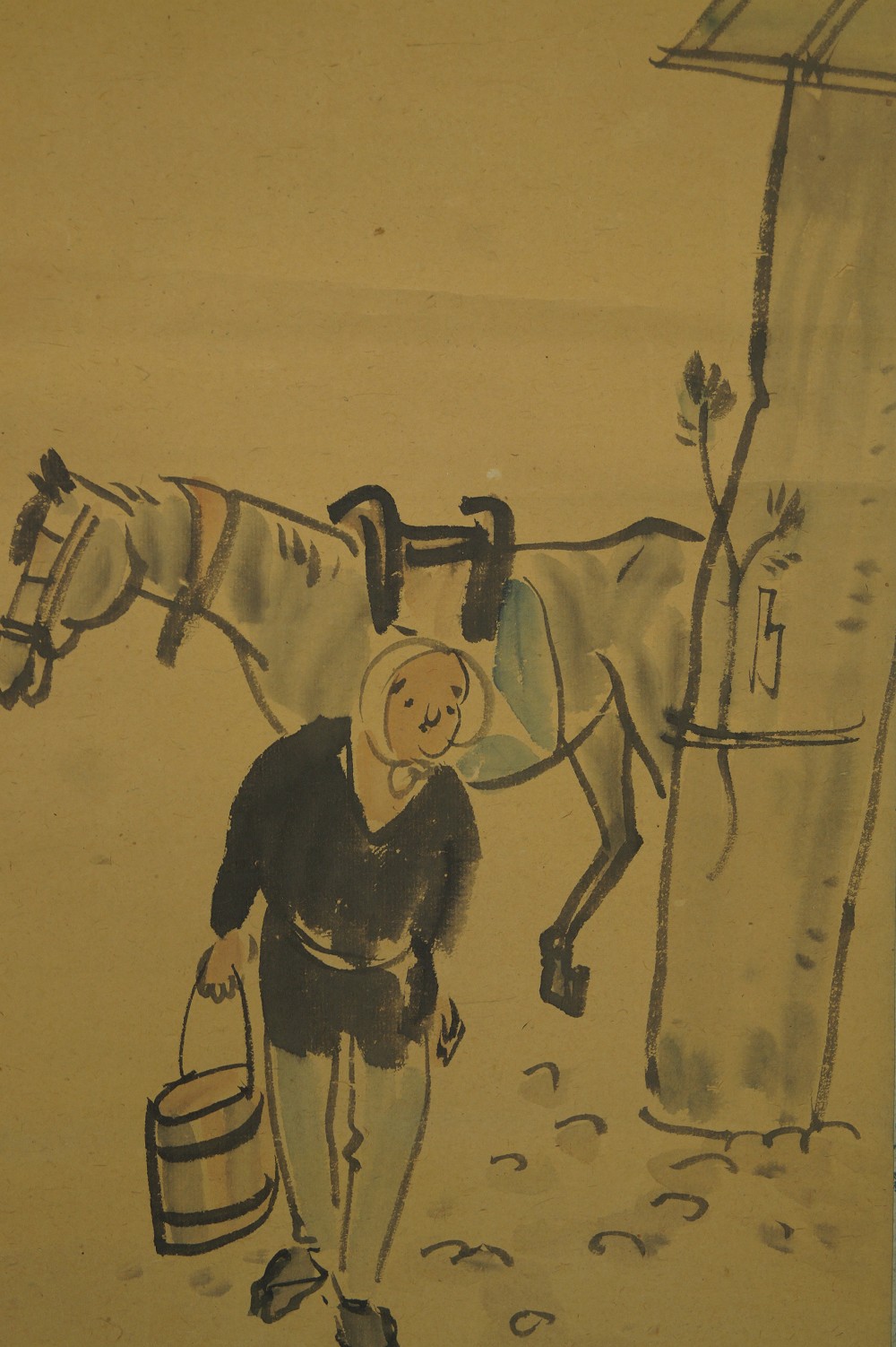 Horse leader at the shrine kakemono motif close-up