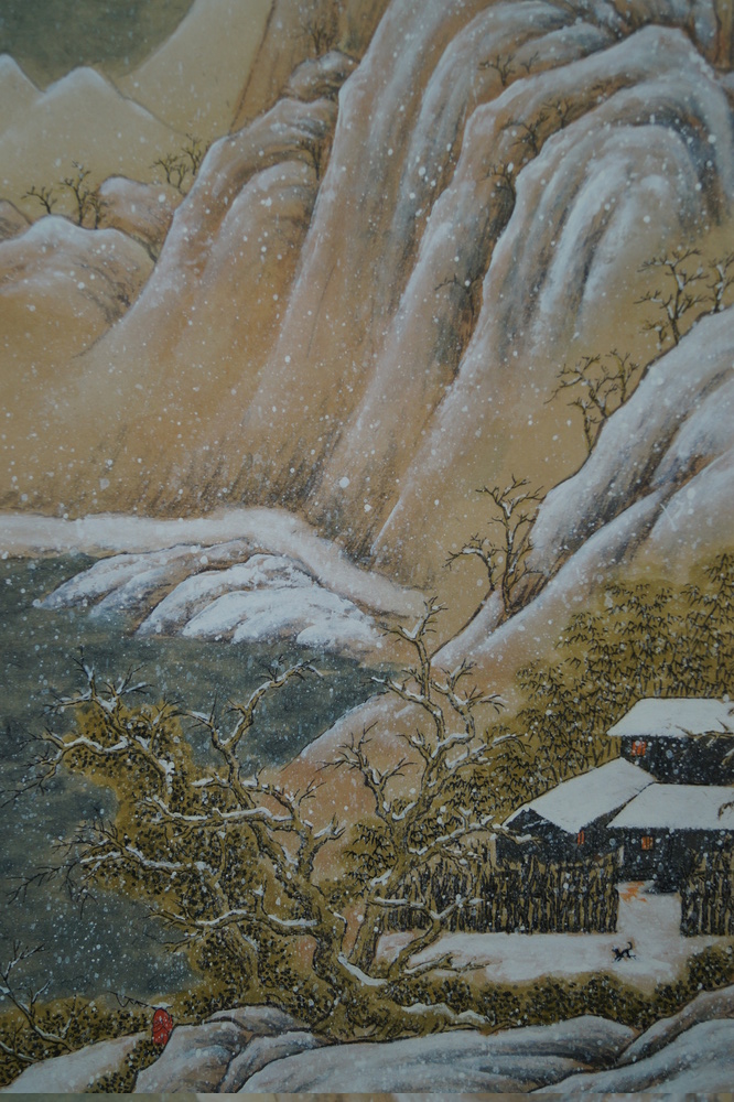 Berglandschaft Bauernhaus im Schnee Nahaufnahme 1