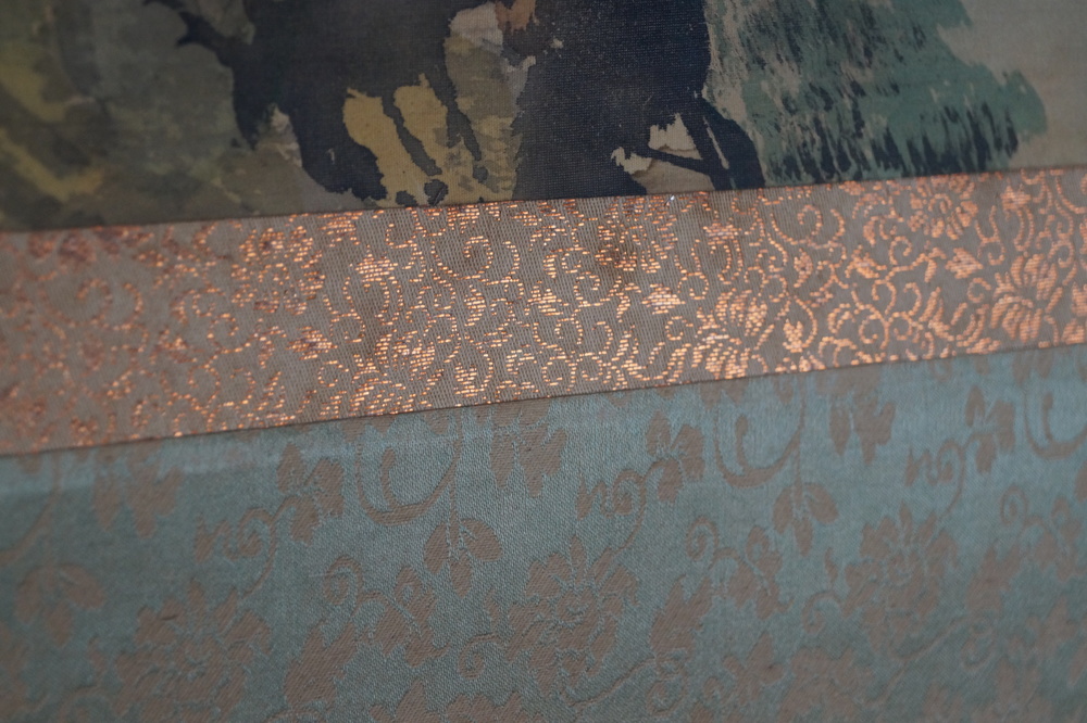 Landscape with Bridge and Mountain Village Close-Up of the Fabric Mounting at the Lower Edge Mounting Detail 2