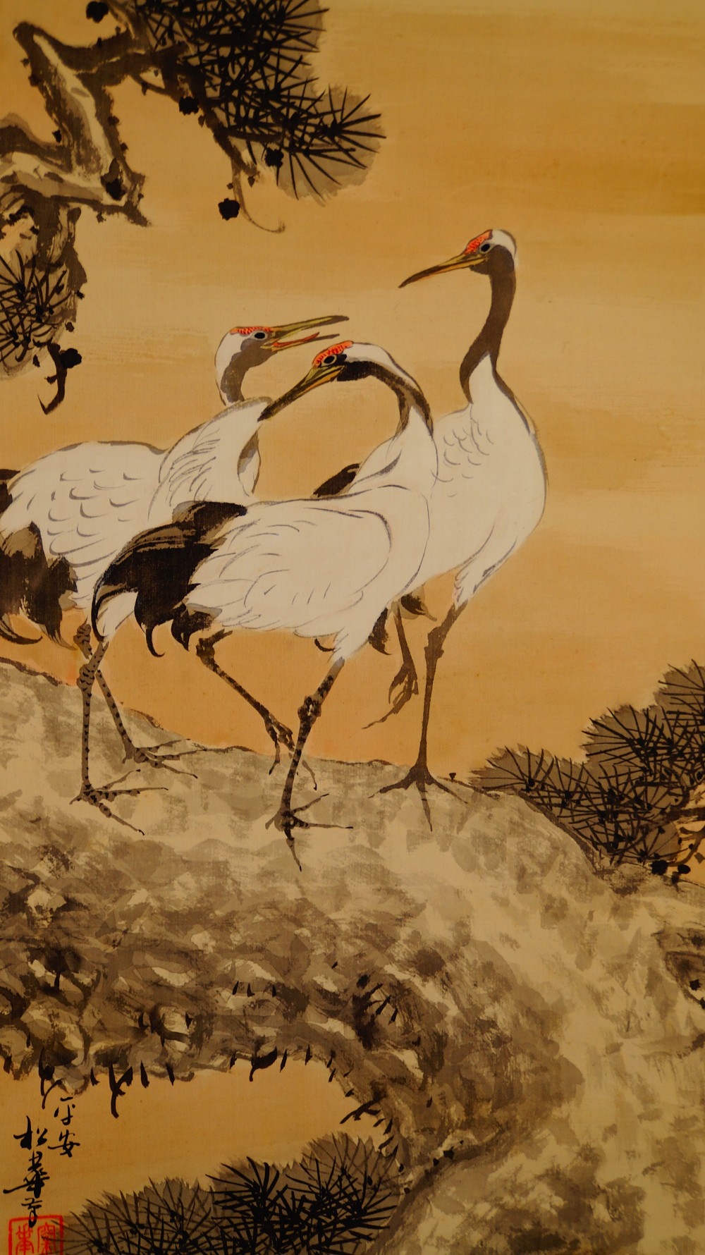 Three Cranes in the Evening Light kakemono cranes motif close-up 1