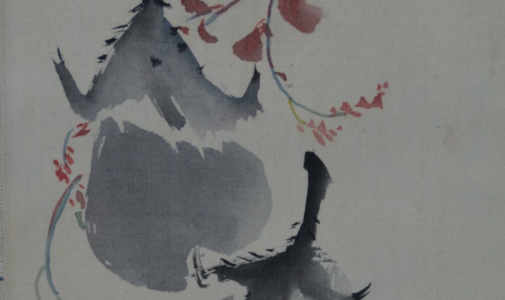 Kakemono by Tanaka Hakuin: Japanese eggplant, painted in ink and color.