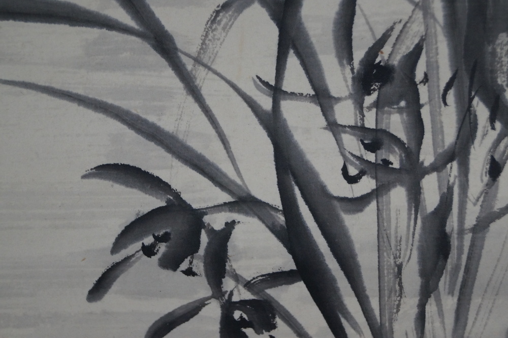 Grasses on a Rock Hanging Scroll Grass Motif Close-Up