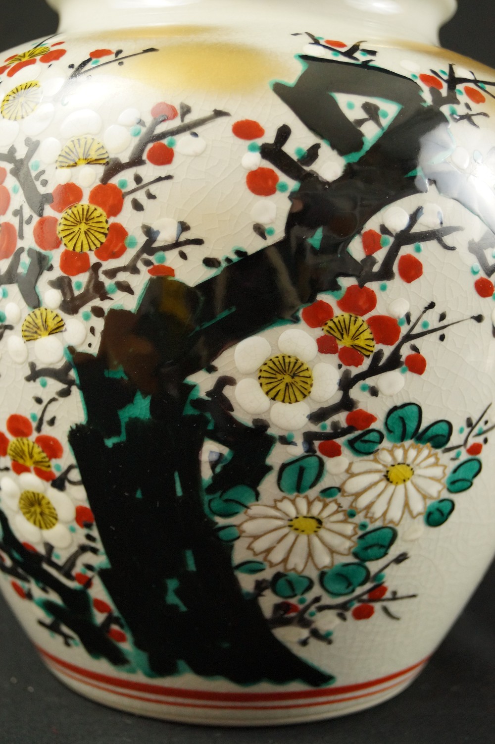 Plum Blossom Vase Chrysanthemum Motif Close-Up