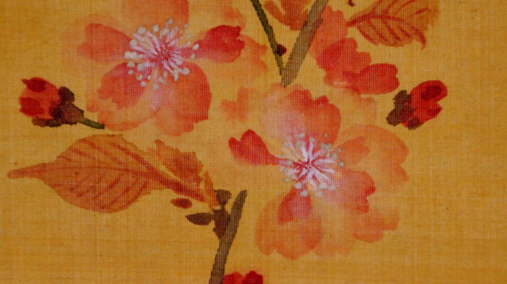 Blossoming Cherry Branches on Rock Hanging Scroll by Sakai Hoitsu Cherry Blossom Motif Close-Up 2