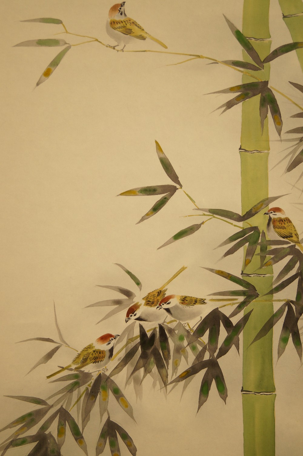 Sparrows on bamboo branch sparrow group close-up 1