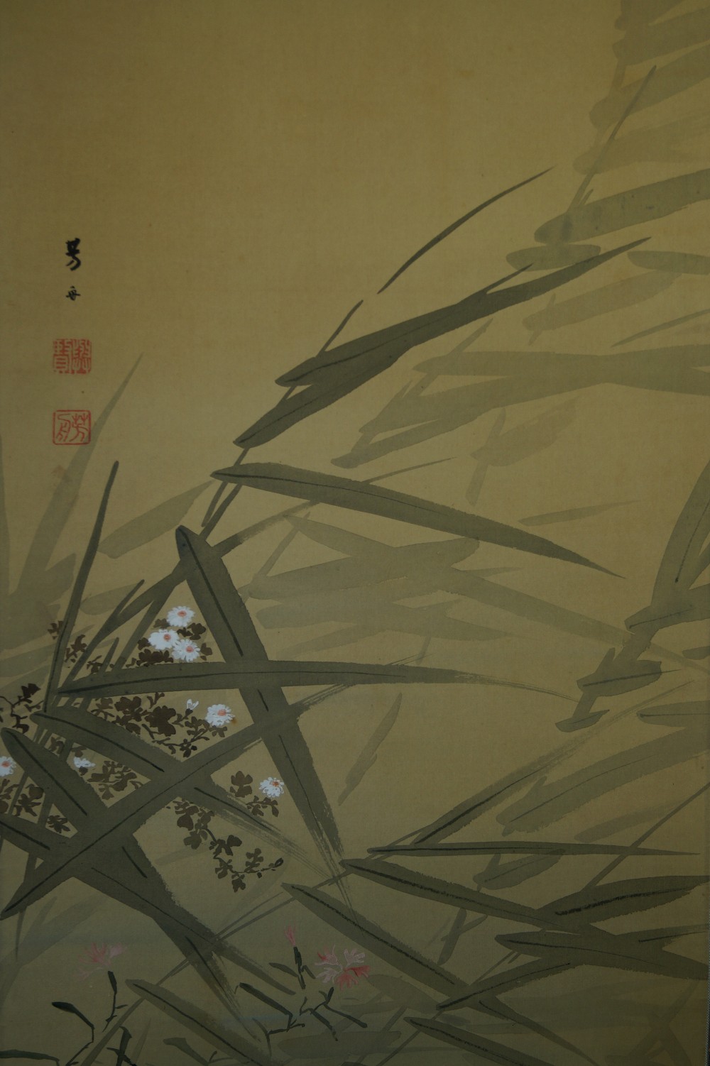 Reed Grass and White Chrysanthemums with Signature Motif Close-Up 1