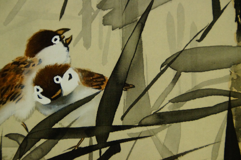 Sparrows at the Waterwheel by Noda Setsun Sparrow Motif Close-Up