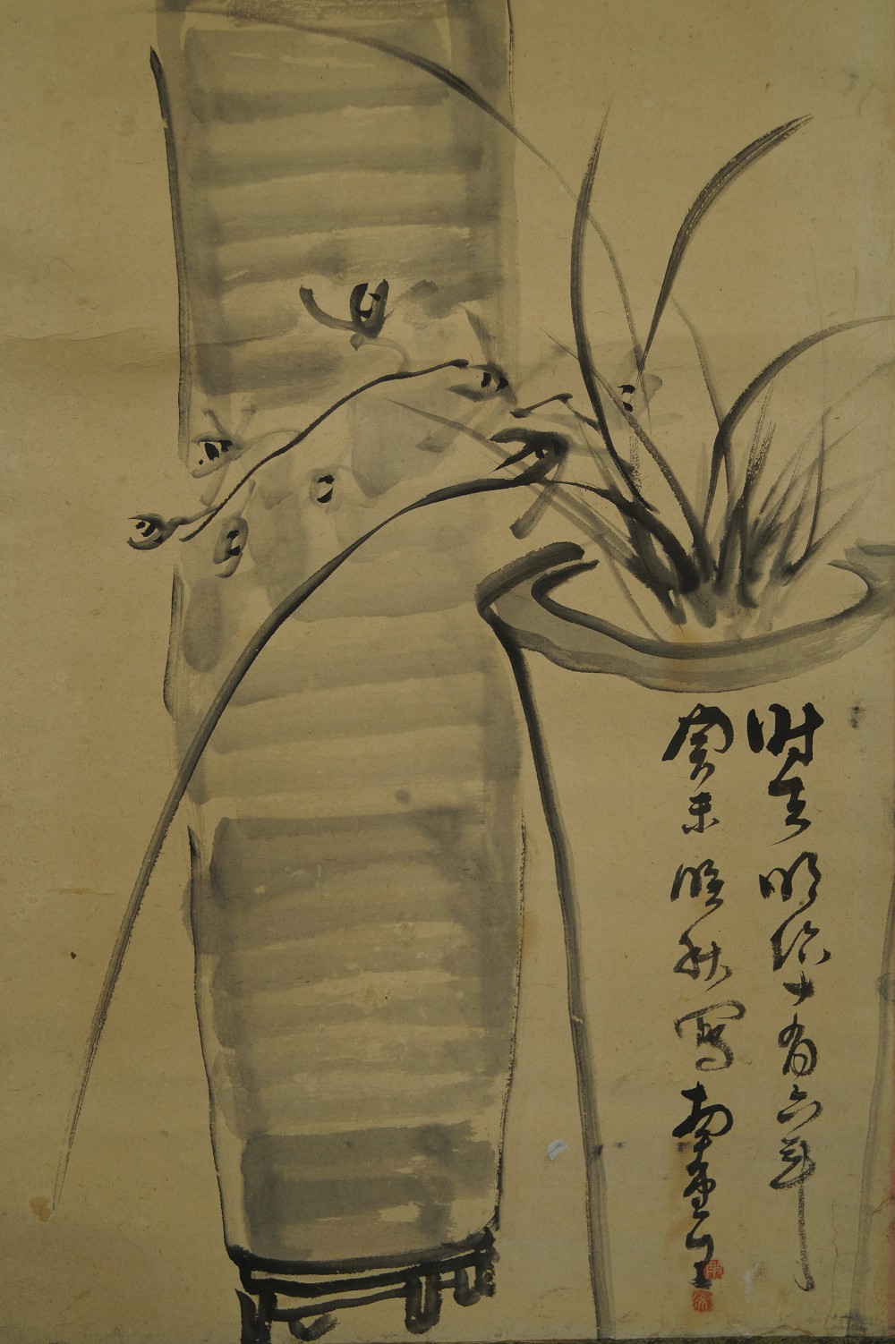 Bamboo Hanging Scroll Orchid Motif Close-Up