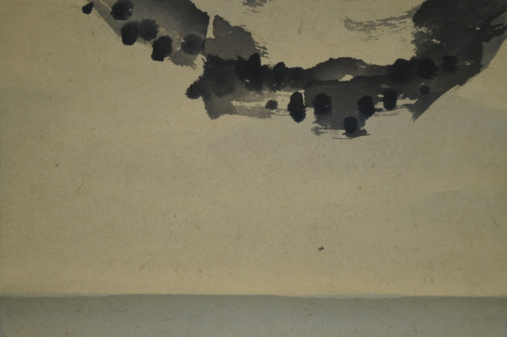 Chrysanthemum Hanging Scroll Rock Motif Close-Up