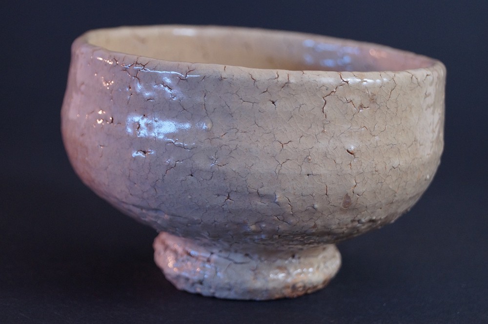Back view of the chawan with shimmering crackle glaze