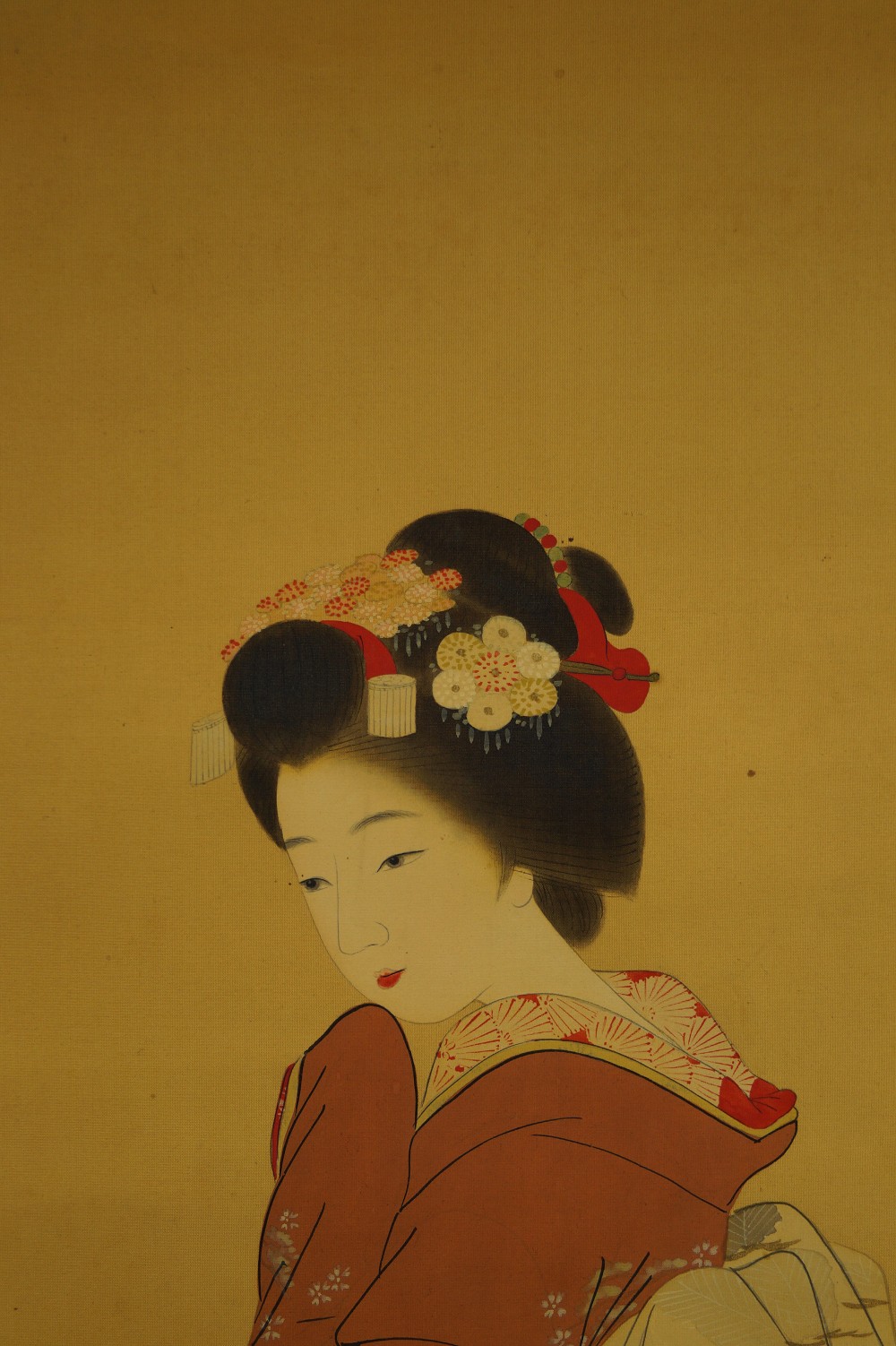 Japanese hanging scroll beauty in kimono face motif close-up 1
