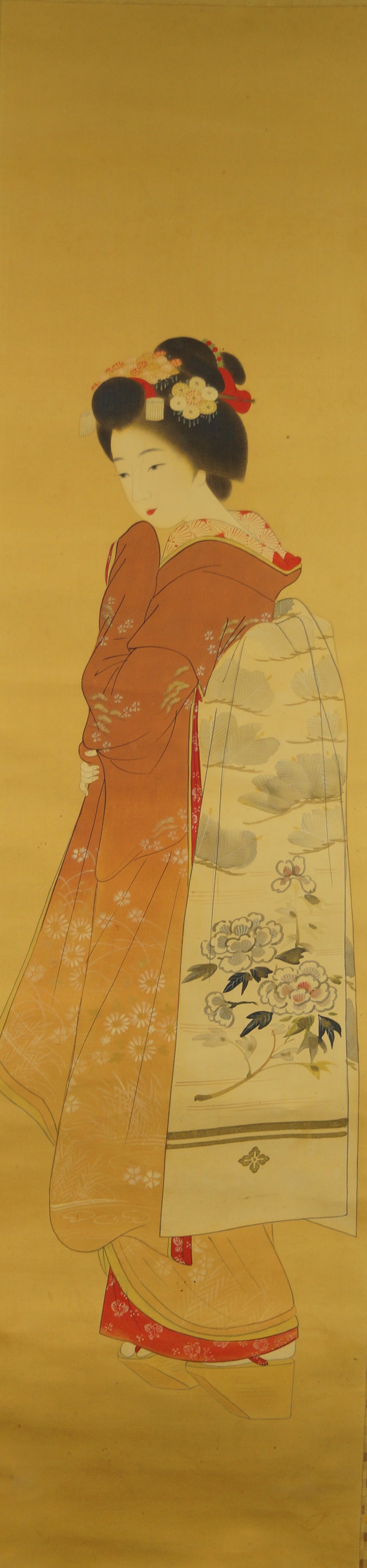 Japanese Hanging Scroll Beauty in Kimono Full Motif Without Mounting
