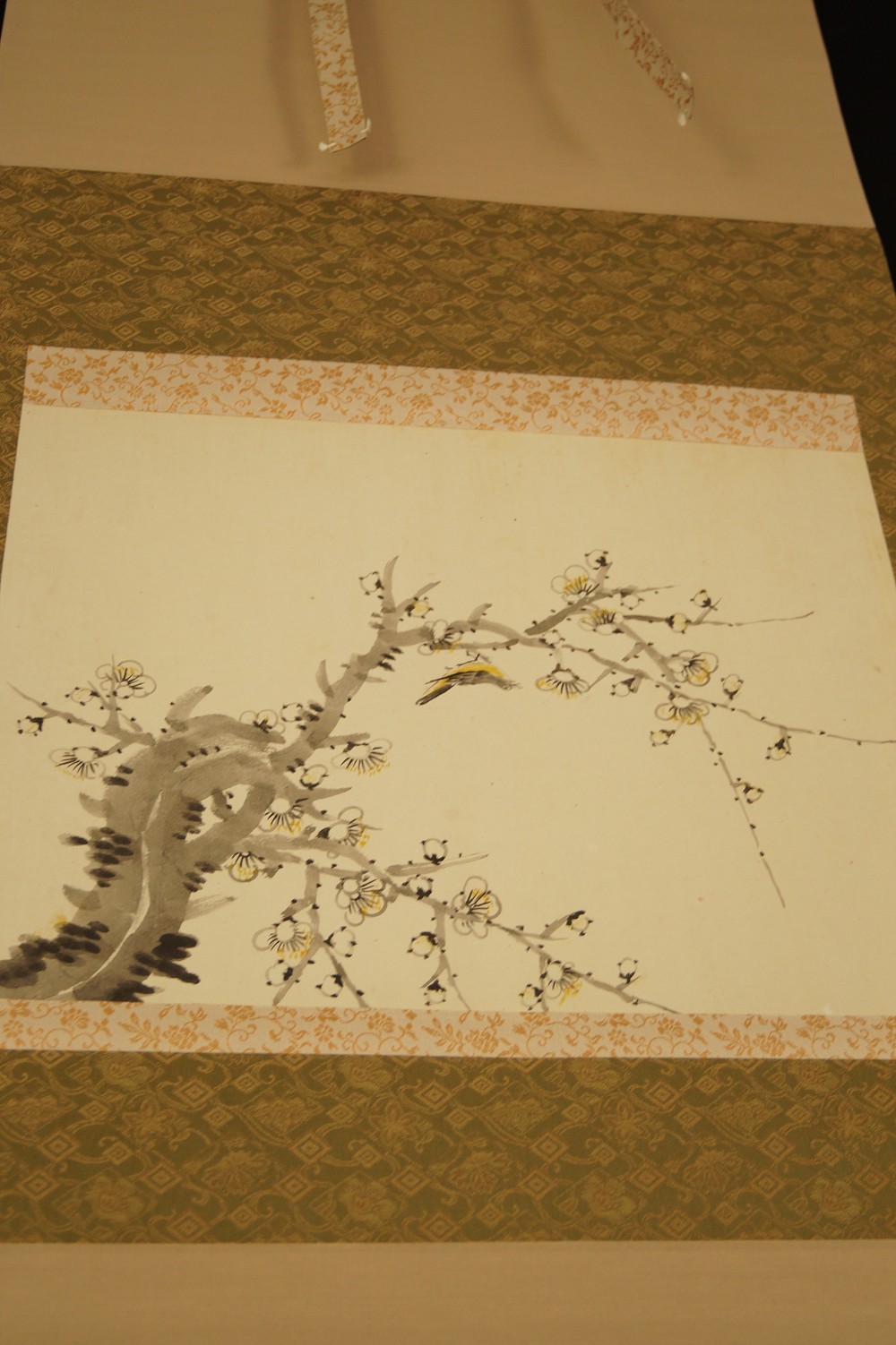 Japanese Hanging Scroll with Nightingale and Blooming Cherry Branch Full View of the Hanging Scroll 2