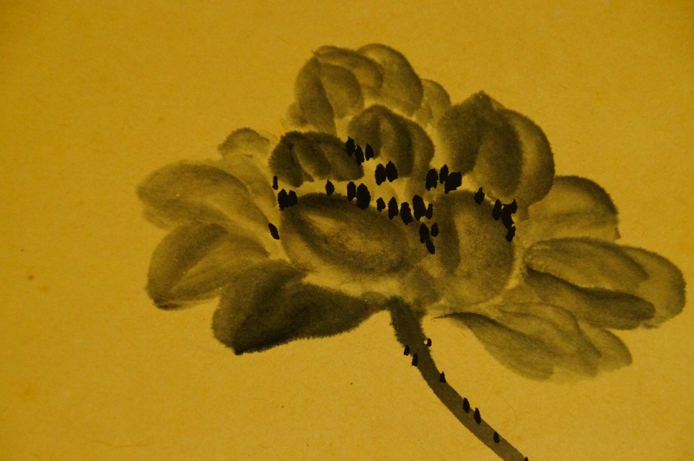 Extreme close-up of a single blossom with dark stamens