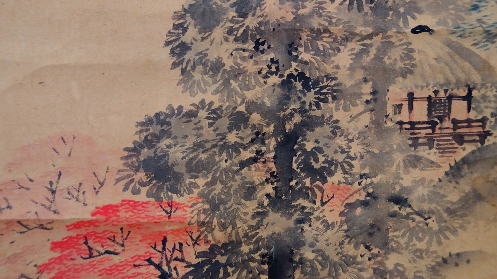 Herbstliche Berglandschaft mit Wasserfall Kiefer-Motiv Nahaufnahme 3
