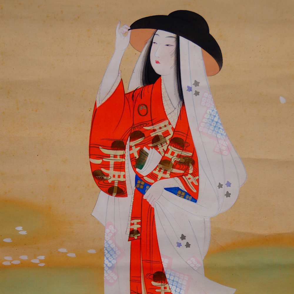 Under the Cherry Blossom Rain Hanging Scroll by Sokan Motif Close-Up Preview