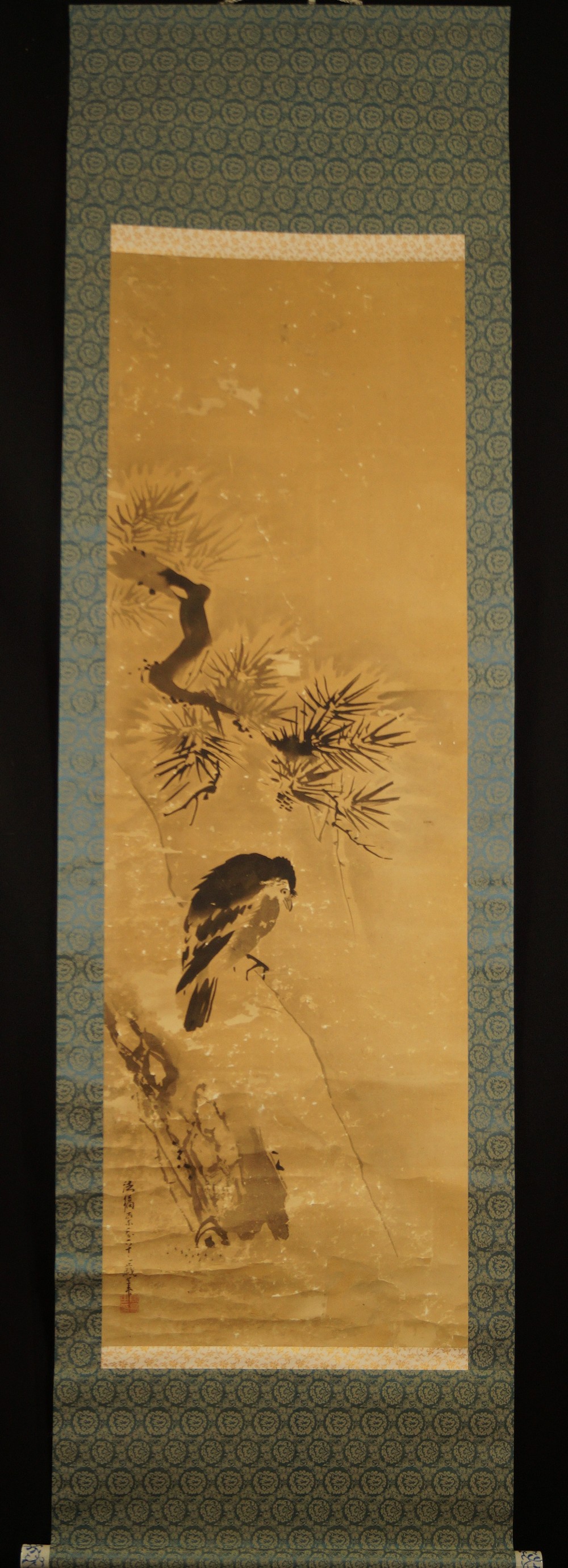 Vogel auf einer Kiefer Tanaka Koga Gesamtansicht Rollbild