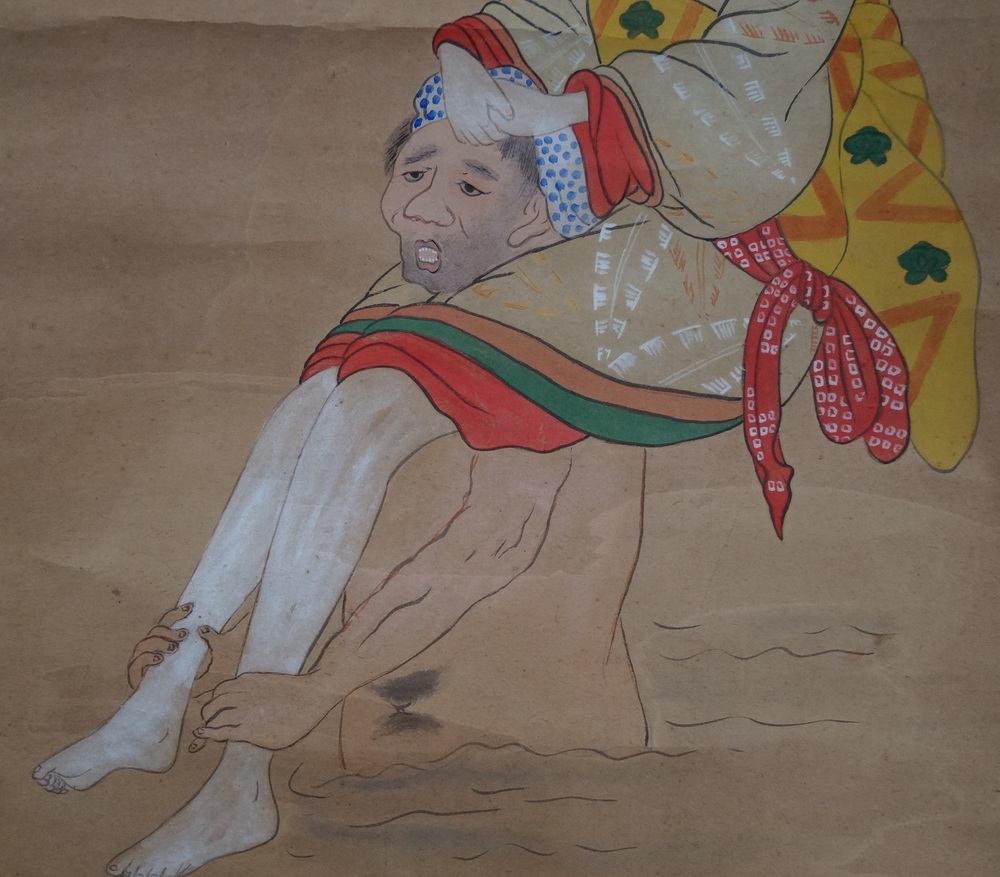 Beauty crossing the river carried man close-up