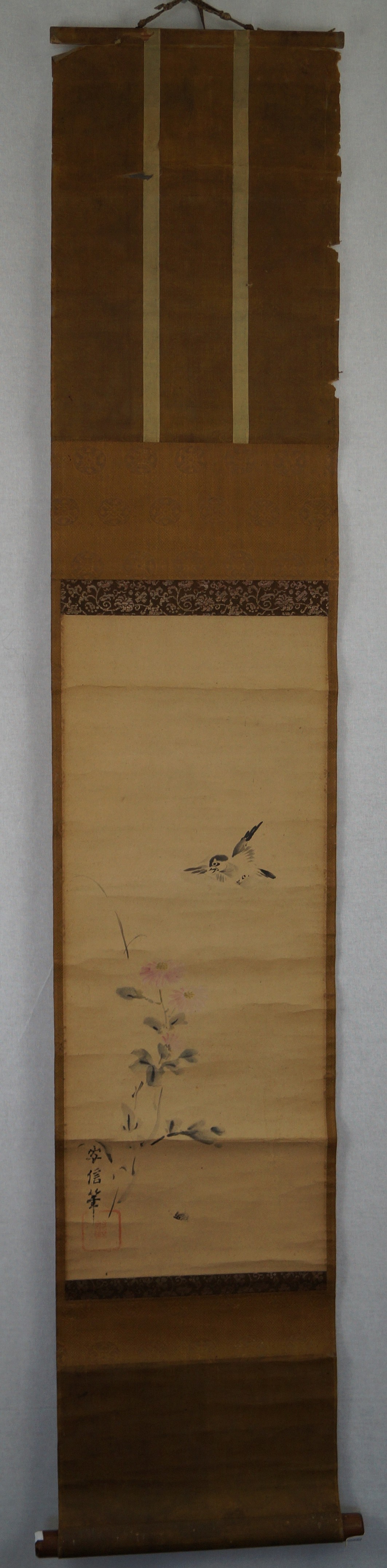 Vogel und Blume Kakemono Gesamtansicht Rollbild