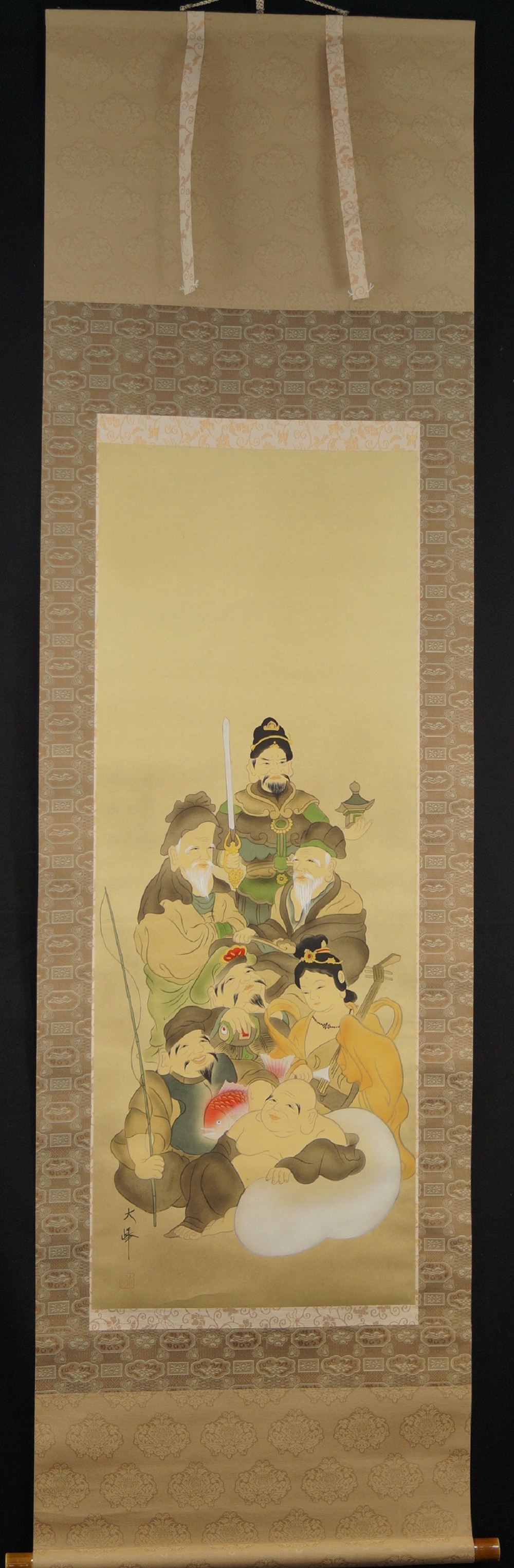 Japanisches Rollbild der sieben Gluecksgoetter Gesamtansicht