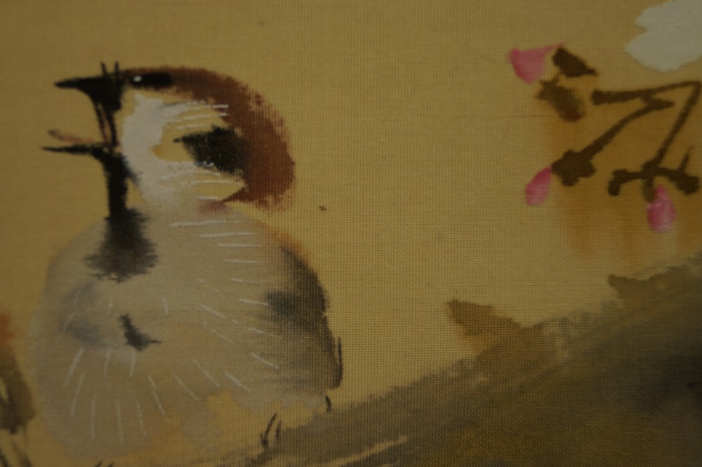 Two Sparrows on the Sakura Branch Sparrow Motif Close-Up 3