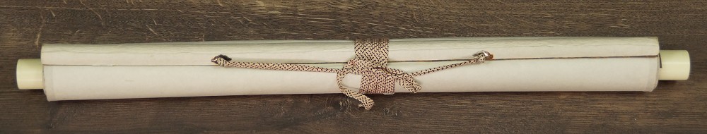 Rolled Up Kakemono Tied with Cord with Wooden Jikusaki