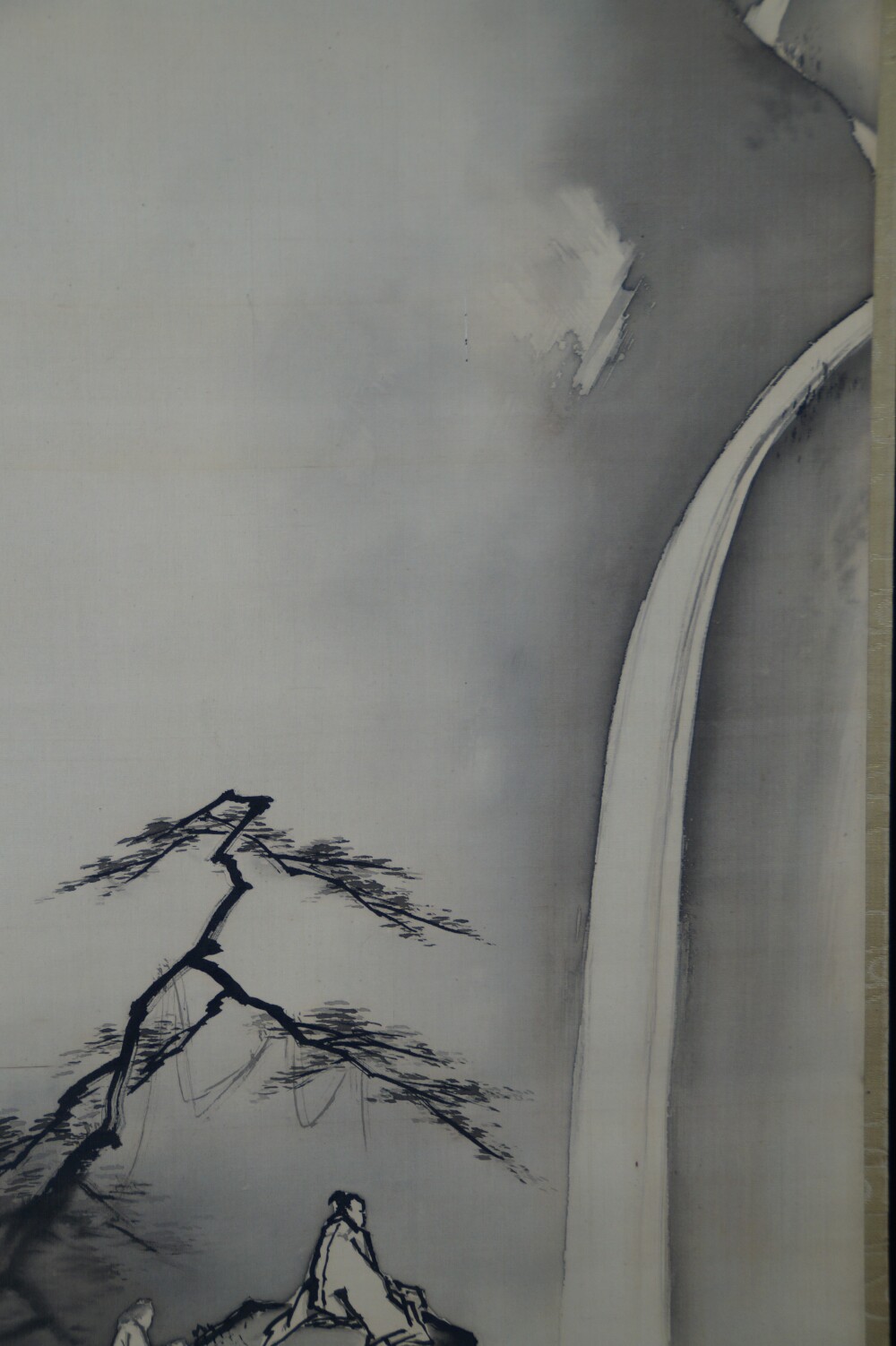 Further Close-Up of the Waterfall with Pine Branch and the Silhouette of the Figure in the Kakemono Encounter at the Edge of the Waterfall by Yagioka Shunzan