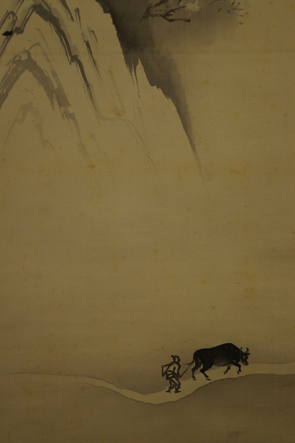 Japanisches Rollbild Landschaft Hirte und Ochse Motiv Nahaufnahme 1