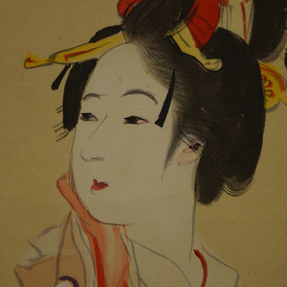 Japanese hanging scroll beauty and sakura motif close-up preview