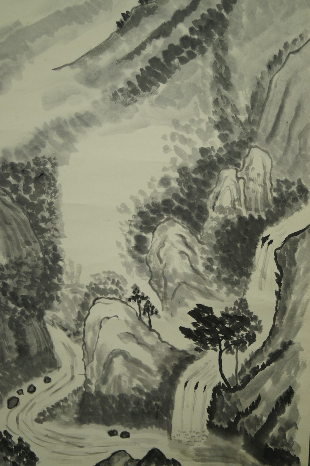 Landscape with Waterfall and Raftsmen Close-Up of the Waterfall Between Trees and Rocks Landscape Close-Up 2