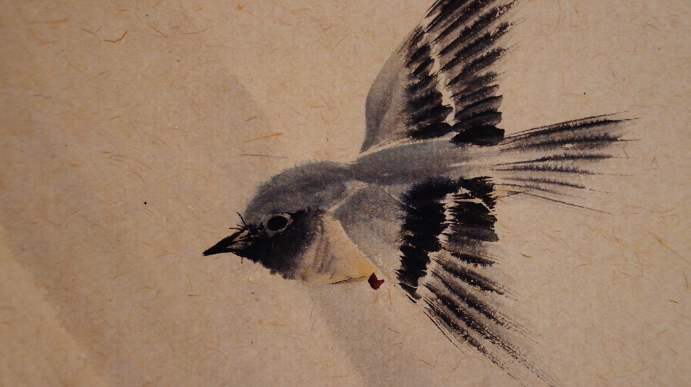 Autumn Flight in Morning Light Hanging Scroll by Manjo Kajo Bird Motif Close-Up 3