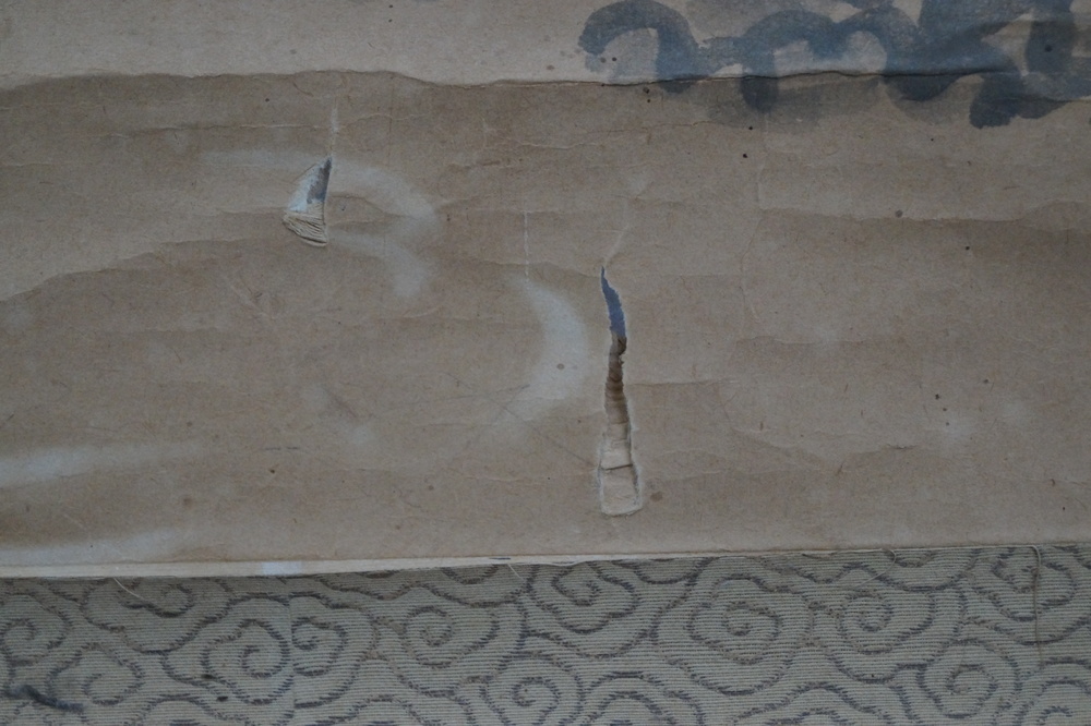 Traveler in the rain hanging scroll mounting detail 2