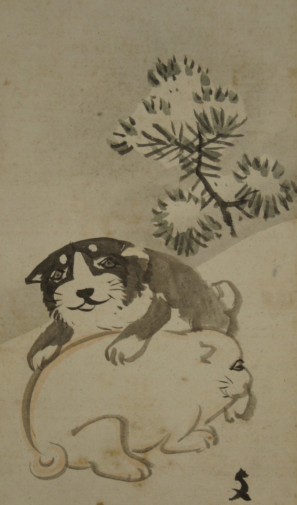 Two Puppies with Pine Overall Motif Without Mounting