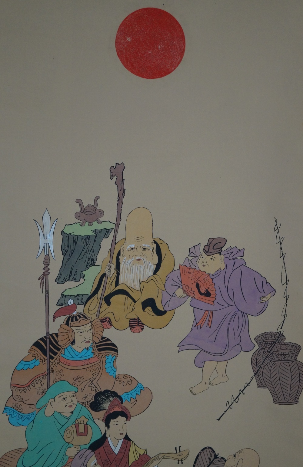 Seven Lucky Gods hanging scroll motif close-up