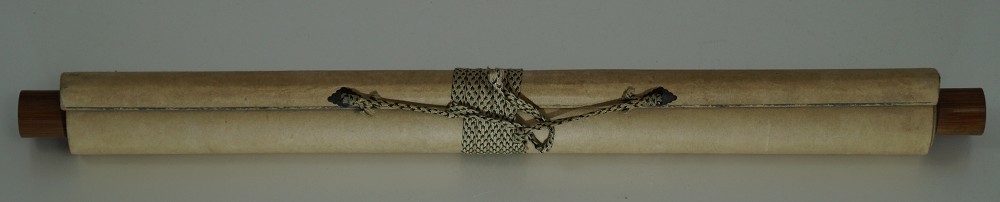 Horse leader at the shrine hanging scroll rolled up