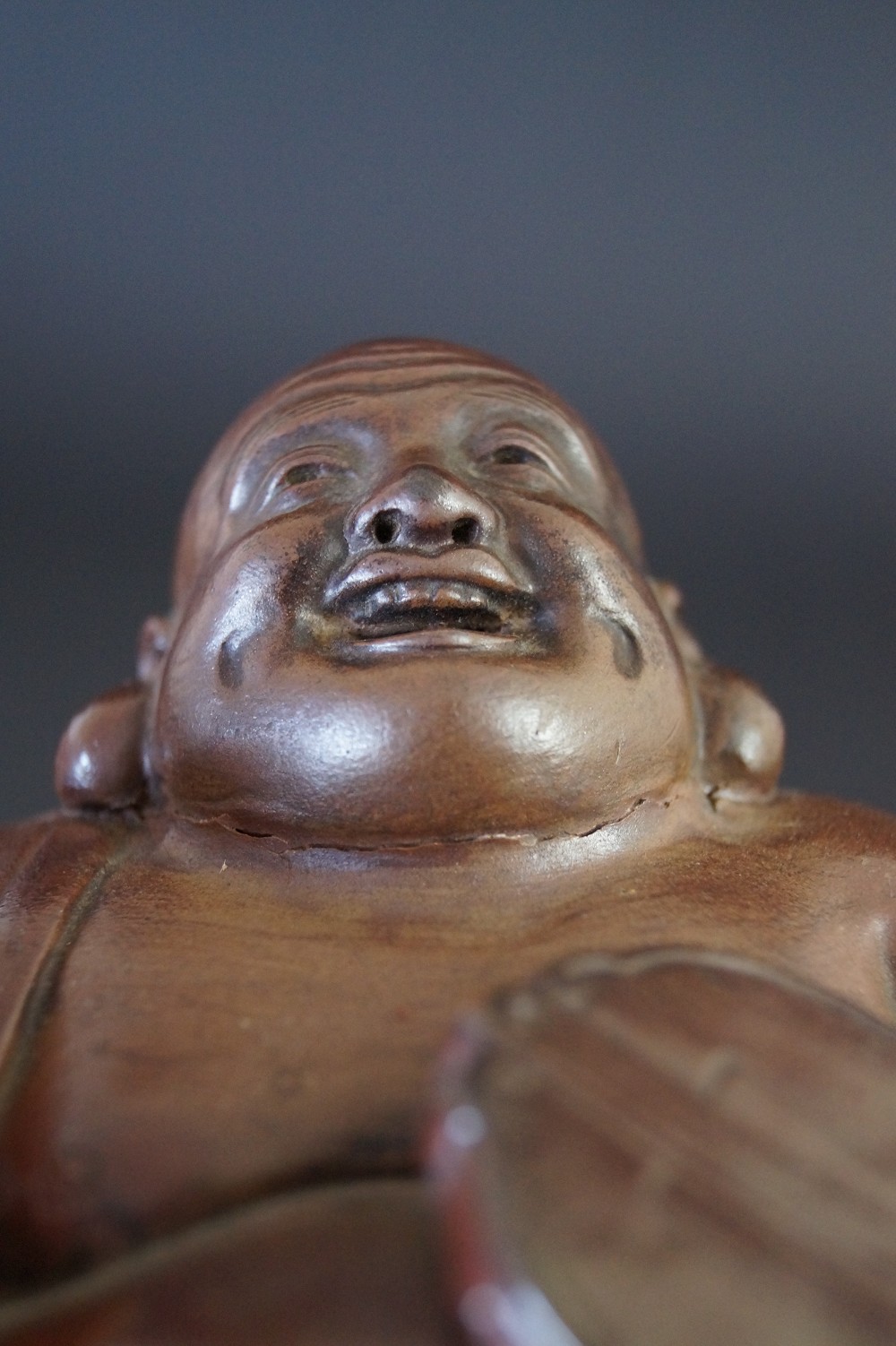 Hotei Figure Made of Bizen Ware Face Close-Up 3