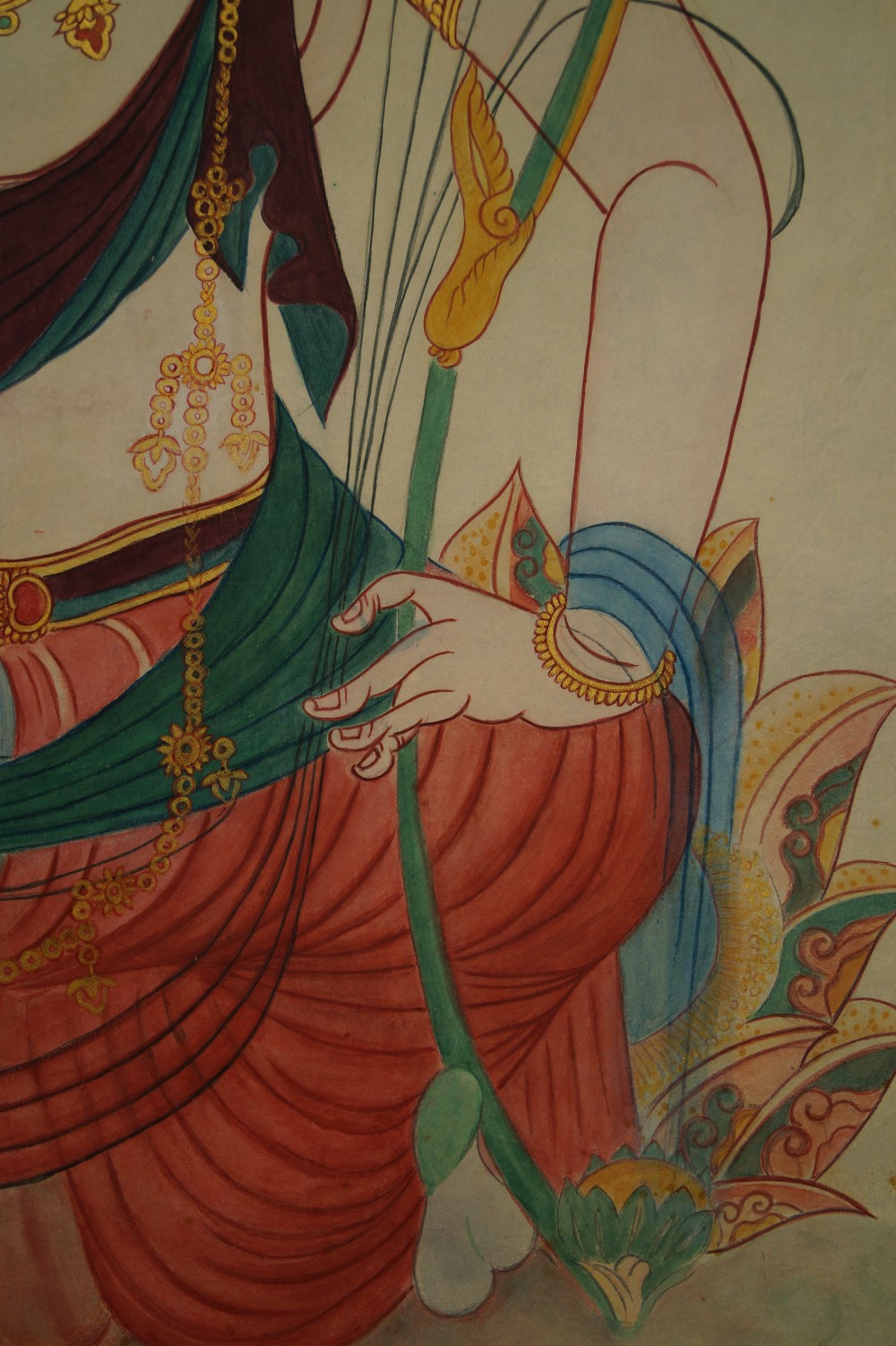 Kannon Bodhisattva Hand with Lotus Stem Close-Up