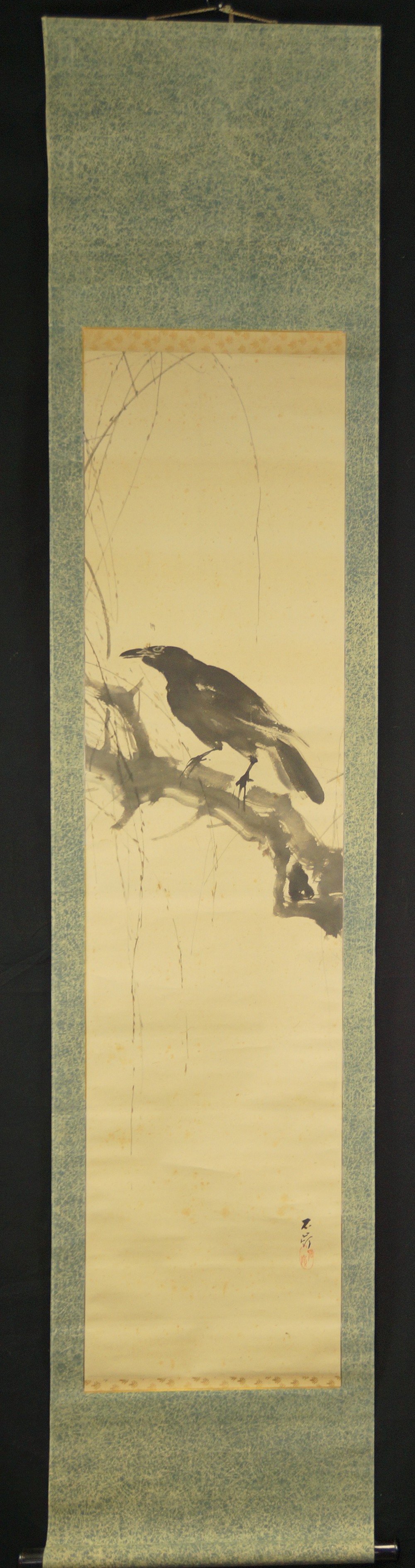 Crow by Ishirei Okada Full View Hanging Scroll