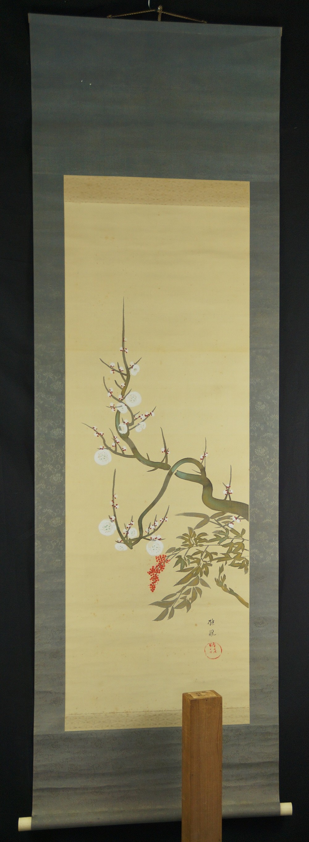 Blooming Plum Branch by Sakai Houki full view of hanging scroll