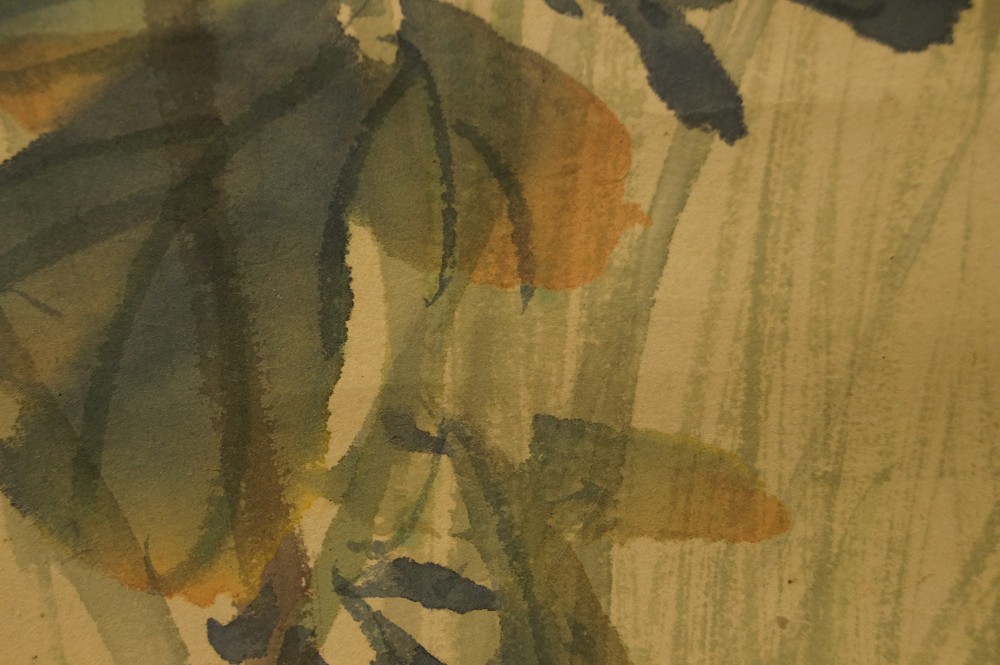 Spatz Kakemono Chrysanthemen Motiv Nahaufnahme 3
