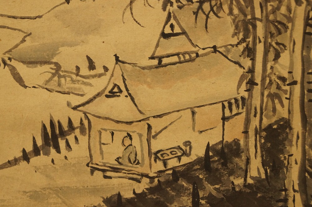 Landschafts Kakemono Dorf Motiv Nahaufnahme 2