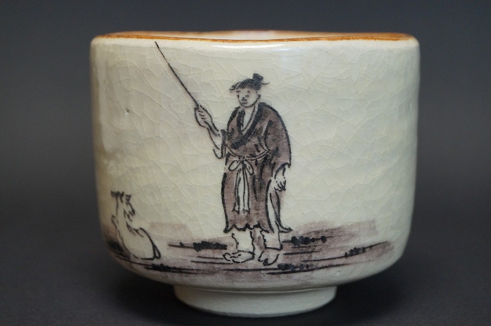 Handgetöpferte japanische Teeschale (Chawan) Yakesa Keramik